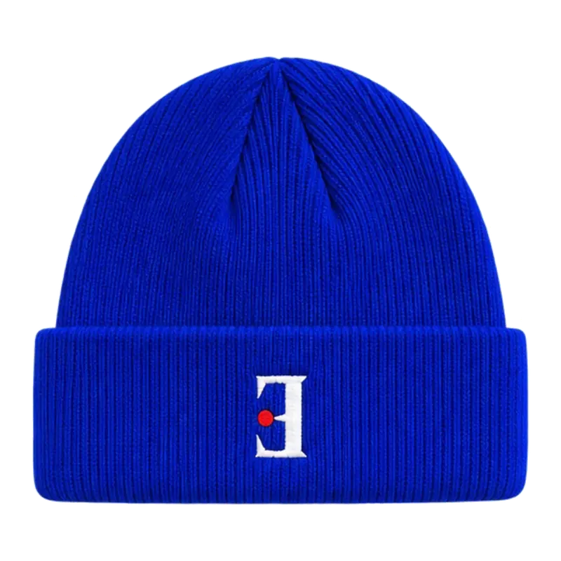 MW–005 signal blue embroidered beanie with Material Witness E mark