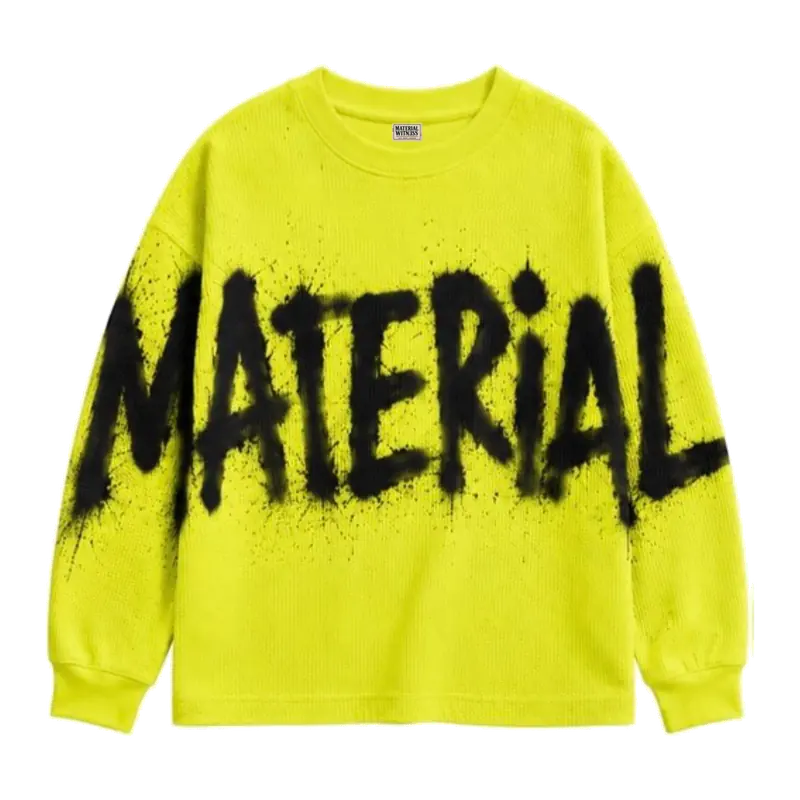 MW–006 acid-yellow waffle thermal with black Material spray graphic, front view